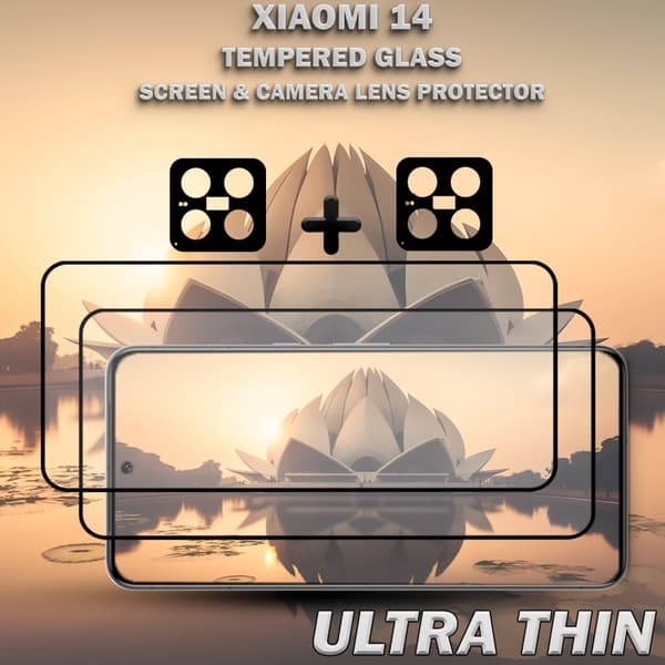 2-Pack XIAOMI 14 Skärmskydd & 2-Pack linsskydd - Härdat Glas 9H - Super kvalitet 3D