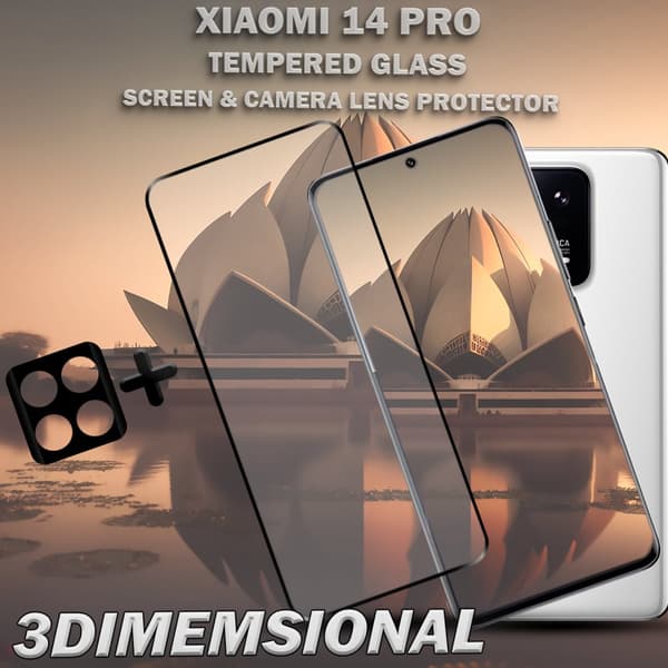 1-Pack XIAOMI 14 PRO Skärmskydd & 1-Pack linsskydd - Härdat Glas 9H - Super kvalitet 3D