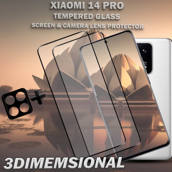 2-Pack XIAOMI 14 PRO Skärmskydd & 1-Pack linsskydd - Härdat Glas 9H - Super kvalitet 3D