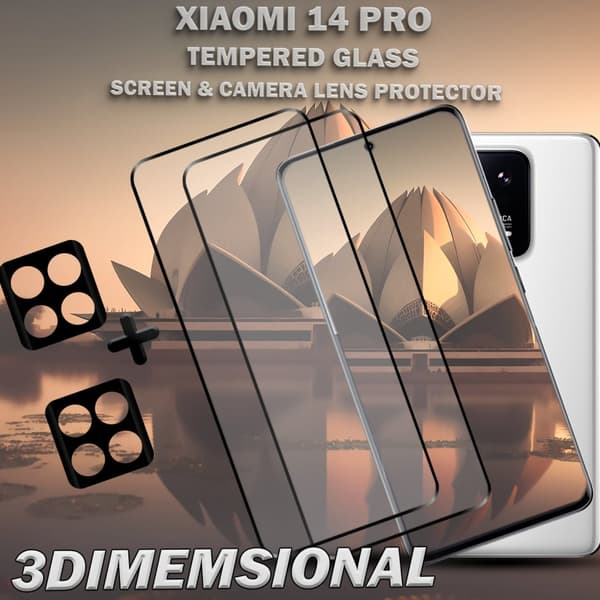 2-Pack XIAOMI 14 PRO Skärmskydd & 2-Pack linsskydd - Härdat Glas 9H - Super kvalitet 3D