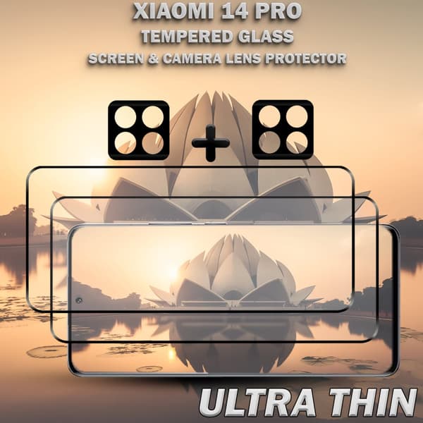 2-Pack XIAOMI 14 PRO Skärmskydd & 2-Pack linsskydd - Härdat Glas 9H - Super kvalitet 3D