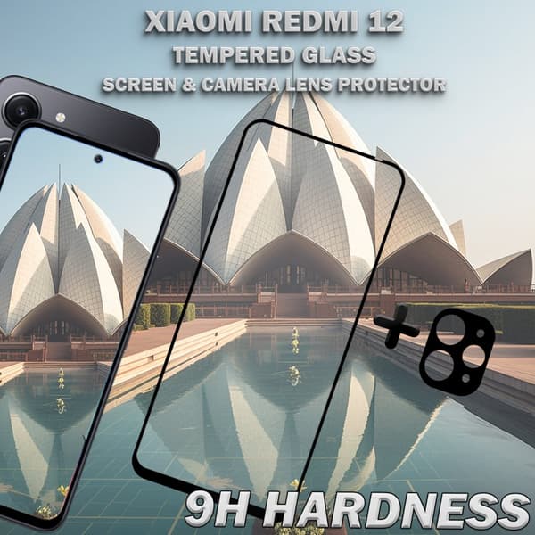 1-Pack XIAOMI REDMI 12 Skärmskydd & 1-Pack linsskydd - Härdat Glas 9H - Super kvalitet 3D