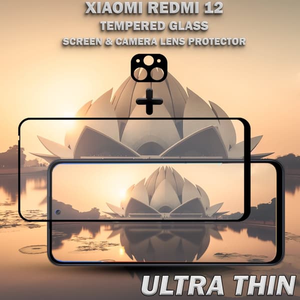 1-Pack XIAOMI REDMI 12 Skärmskydd & 1-Pack linsskydd - Härdat Glas 9H - Super kvalitet 3D