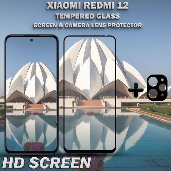 1-Pack XIAOMI REDMI 12 Skärmskydd & 1-Pack linsskydd - Härdat Glas 9H - Super kvalitet 3D