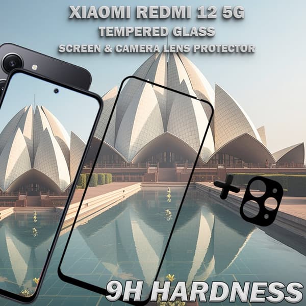 1-Pack XIAOMI REDMI 12 5G Skärmskydd & 1-Pack linsskydd - Härdat Glas 9H - Super kvalitet 3D