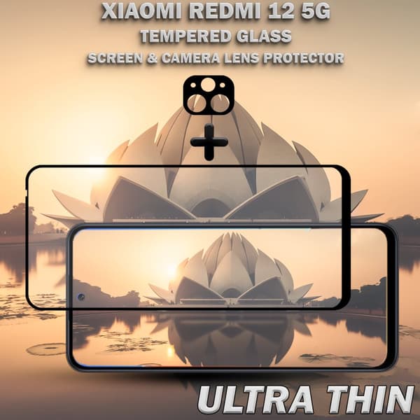 1-Pack XIAOMI REDMI 12 5G Skärmskydd & 1-Pack linsskydd - Härdat Glas 9H - Super kvalitet 3D