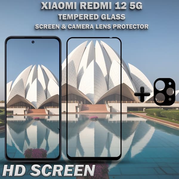 1-Pack XIAOMI REDMI 12 5G Skärmskydd & 1-Pack linsskydd - Härdat Glas 9H - Super kvalitet 3D