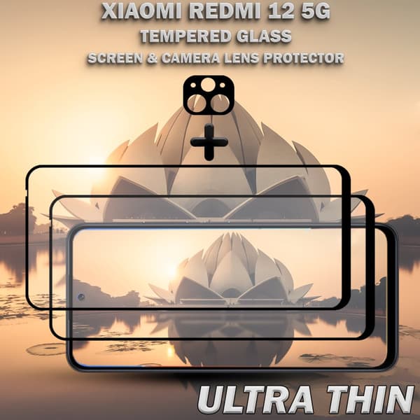 2-Pack XIAOMI REDMI 12 5G Skärmskydd & 1-Pack linsskydd - Härdat Glas 9H - Super kvalitet 3D