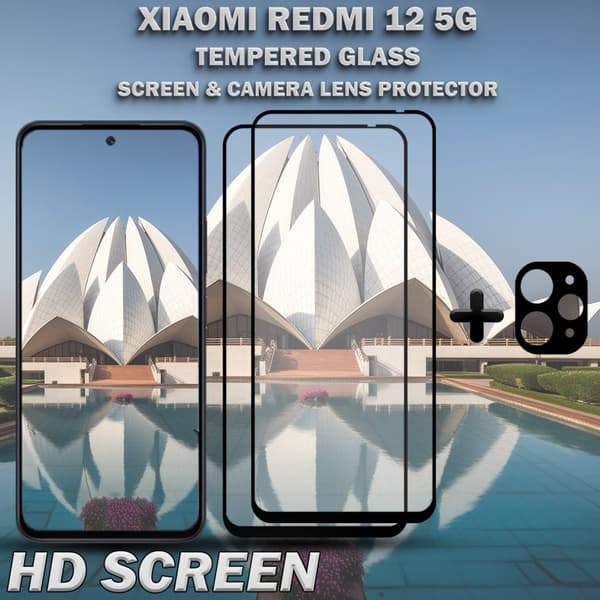 2-Pack XIAOMI REDMI 12 5G Skärmskydd & 1-Pack linsskydd - Härdat Glas 9H - Super kvalitet 3D