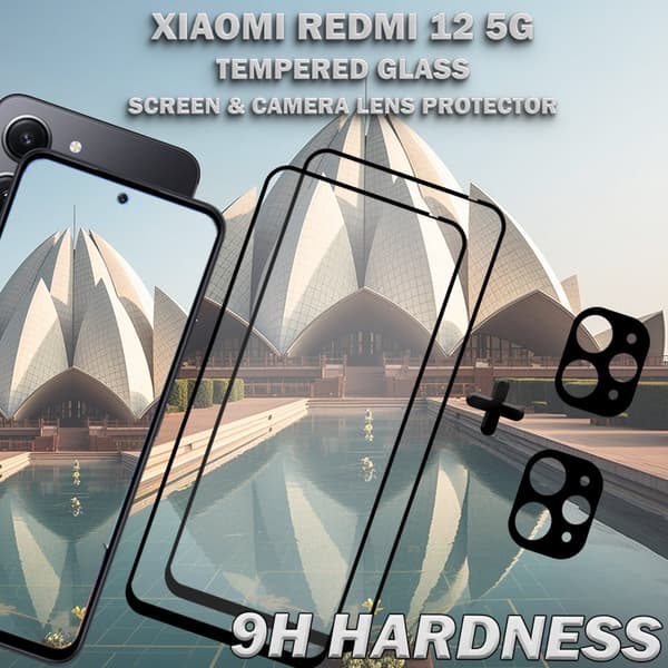 2-Pack XIAOMI REDMI 12 5G Skärmskydd & 2-Pack linsskydd - Härdat Glas 9H - Super kvalitet 3D