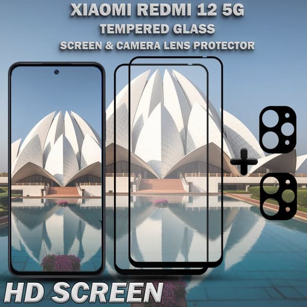 2-Pack XIAOMI REDMI 12 5G Skärmskydd & 2-Pack linsskydd - Härdat Glas 9H - Super kvalitet 3D