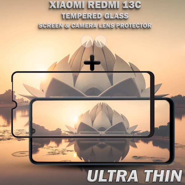 1-Pack XIAOMI REDMI 13C Skärmskydd & 1-Pack linsskydd - Härdat Glas 9H - Super kvalitet 3D