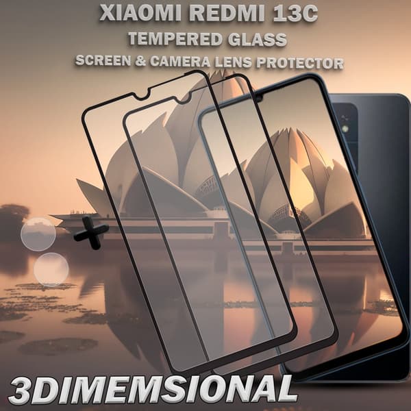 2-Pack XIAOMI REDMI 13C Skärmskydd & 1-Pack linsskydd - Härdat Glas 9H - Super kvalitet 3D