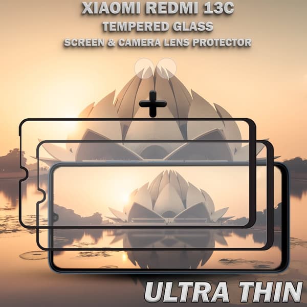 2-Pack XIAOMI REDMI 13C Skärmskydd & 1-Pack linsskydd - Härdat Glas 9H - Super kvalitet 3D
