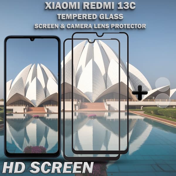 2-Pack XIAOMI REDMI 13C Skärmskydd & 1-Pack linsskydd - Härdat Glas 9H - Super kvalitet 3D