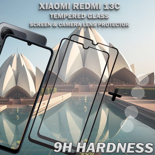 2-Pack XIAOMI REDMI 13C Skärmskydd & 2-Pack linsskydd - Härdat Glas 9H - Super kvalitet 3D
