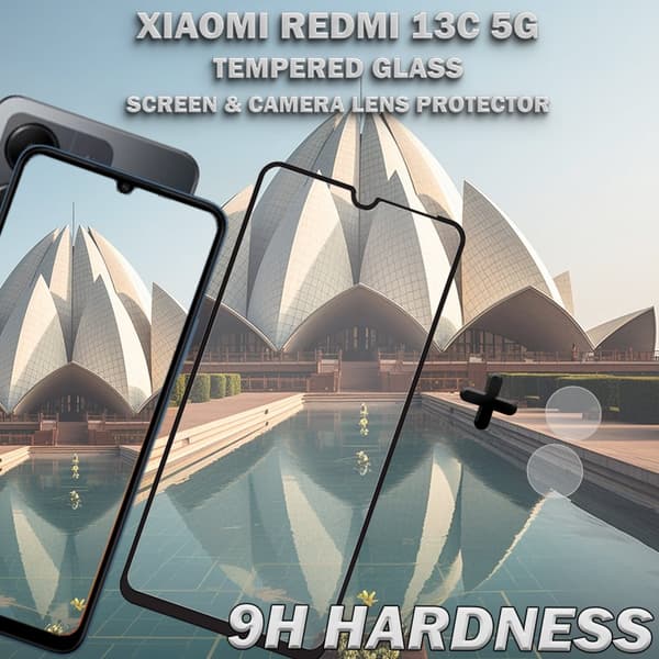 1-Pack XIAOMI REDMI 13C 5G Skärmskydd & 1-Pack linsskydd - Härdat Glas 9H - Super kvalitet 3D