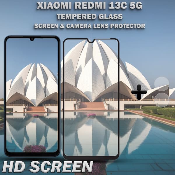 1-Pack XIAOMI REDMI 13C 5G Skärmskydd & 1-Pack linsskydd - Härdat Glas 9H - Super kvalitet 3D