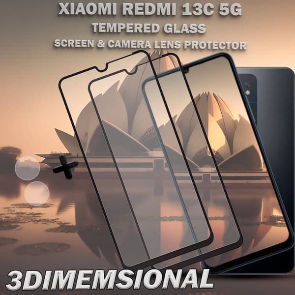 2-Pack XIAOMI REDMI 13C 5G Skärmskydd & 1-Pack linsskydd - Härdat Glas 9H - Super kvalitet 3D
