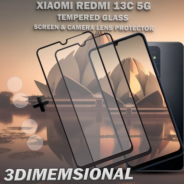 2-Pack XIAOMI REDMI 13C 5G Skärmskydd & 2-Pack linsskydd - Härdat Glas 9H - Super kvalitet 3D