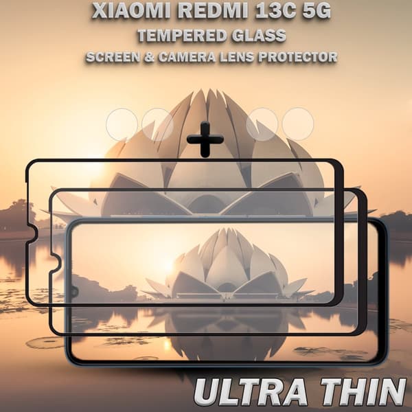 2-Pack XIAOMI REDMI 13C 5G Skärmskydd & 2-Pack linsskydd - Härdat Glas 9H - Super kvalitet 3D