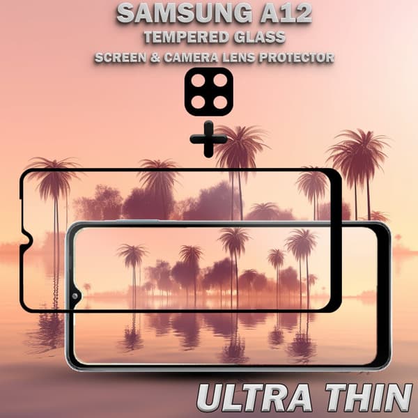 1-Pack Samsung A12 Skärmskydd & 1-Pack linsskydd - Härdat Glas 9H - Super kvalitet 3D