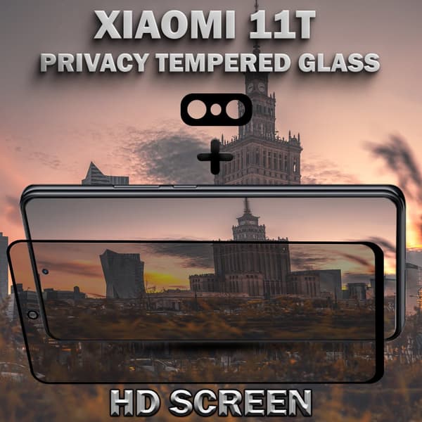 1-Pack Privacy XIAOMI 11T Skärmskydd & 1-Pack linsskydd - Härdat Glas 9H - Super kvalitet 3D