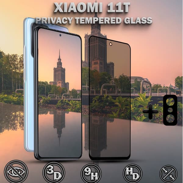 1-Pack Privacy XIAOMI 11T Skärmskydd & 1-Pack linsskydd - Härdat Glas 9H - Super kvalitet 3D