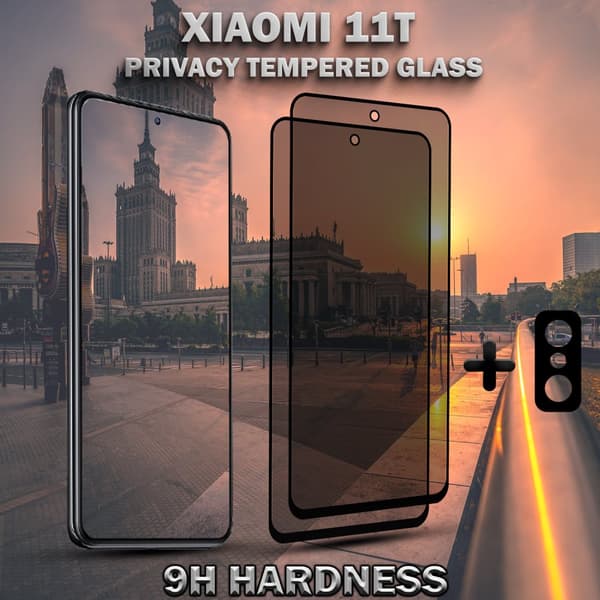 2-Pack Privacy XIAOMI 11T Skärmskydd & 1-Pack linsskydd - Härdat Glas 9H - Super kvalitet 3D