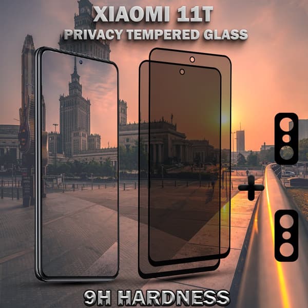 2-Pack Privacy XIAOMI 11T Skärmskydd & 2-Pack linsskydd - Härdat Glas 9H - Super kvalitet 3D