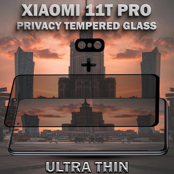 1-Pack Privacy XIAOMI 11T PRO Skärmskydd & 1-Pack linsskydd - Härdat Glas 9H - Super kvalitet 3D