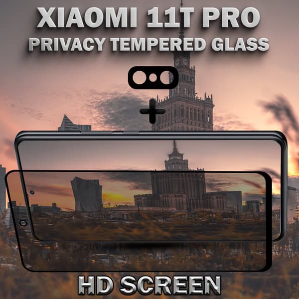1-Pack Privacy XIAOMI 11T PRO Skärmskydd & 1-Pack linsskydd - Härdat Glas 9H - Super kvalitet 3D