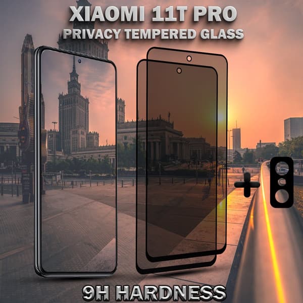 2-Pack Privacy XIAOMI 11T PRO Skärmskydd & 1-Pack linsskydd - Härdat Glas 9H - Super kvalitet 3D