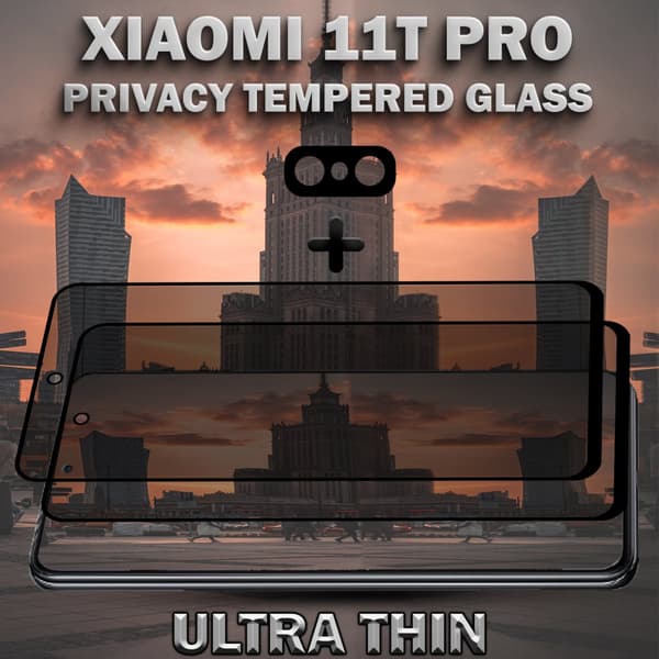 2-Pack Privacy XIAOMI 11T PRO Skärmskydd & 1-Pack linsskydd - Härdat Glas 9H - Super kvalitet 3D