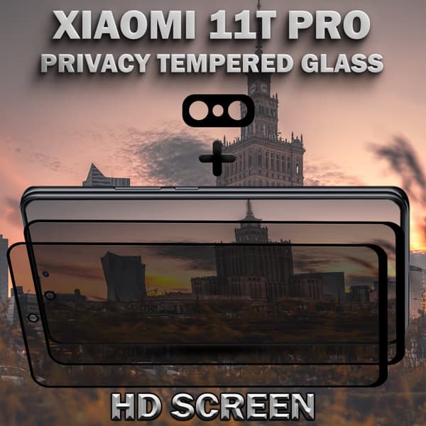 2-Pack Privacy XIAOMI 11T PRO Skärmskydd & 1-Pack linsskydd - Härdat Glas 9H - Super kvalitet 3D