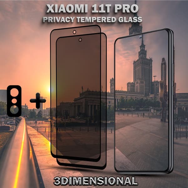 2-Pack Privacy XIAOMI 11T PRO Skärmskydd & 1-Pack linsskydd - Härdat Glas 9H - Super kvalitet 3D