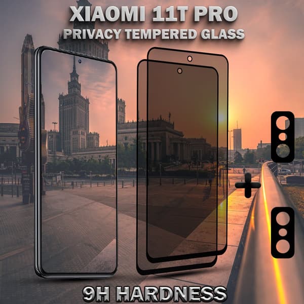2-Pack Privacy XIAOMI 11T PRO Skärmskydd & 2-Pack linsskydd - Härdat Glas 9H - Super kvalitet 3D