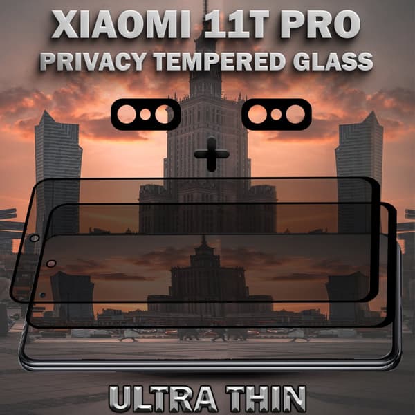 2-Pack Privacy XIAOMI 11T PRO Skärmskydd & 2-Pack linsskydd - Härdat Glas 9H - Super kvalitet 3D