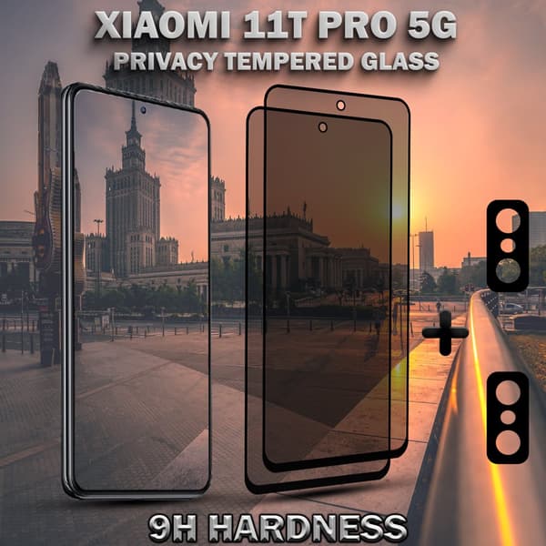 2-Pack Privacy XIAOMI 11T PRO 5G Skärmskydd & 2-Pack linsskydd - Härdat Glas 9H - Super kvalitet 3D