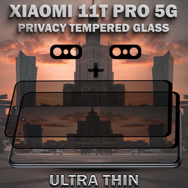 2-Pack Privacy XIAOMI 11T PRO 5G Skärmskydd & 2-Pack linsskydd - Härdat Glas 9H - Super kvalitet 3D