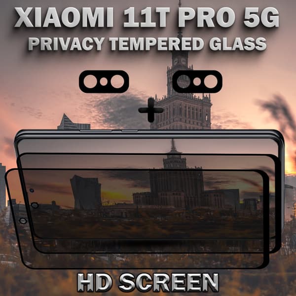2-Pack Privacy XIAOMI 11T PRO 5G Skärmskydd & 2-Pack linsskydd - Härdat Glas 9H - Super kvalitet 3D