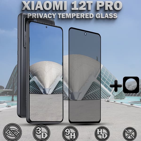 1-Pack Privacy XIAOMI 12T PRO Skärmskydd & 1-Pack linsskydd - Härdat Glas 9H - Super kvalitet 3D