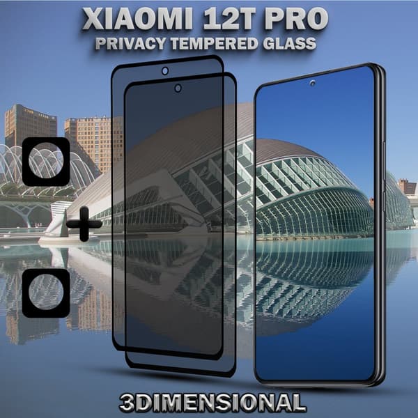 2-Pack Privacy XIAOMI 12T PRO Skärmskydd & 2-Pack linsskydd - Härdat Glas 9H - Super kvalitet 3D