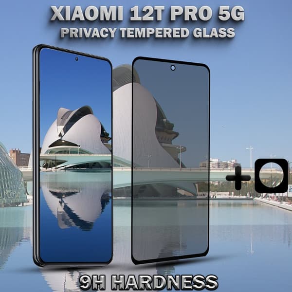 1-Pack Privacy XIAOMI 12T PRO 5G Skärmskydd & 1-Pack linsskydd - Härdat Glas 9H - Super kvalitet 3D