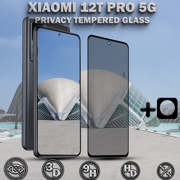 1-Pack Privacy XIAOMI 12T PRO 5G Skärmskydd & 1-Pack linsskydd - Härdat Glas 9H - Super kvalitet 3D