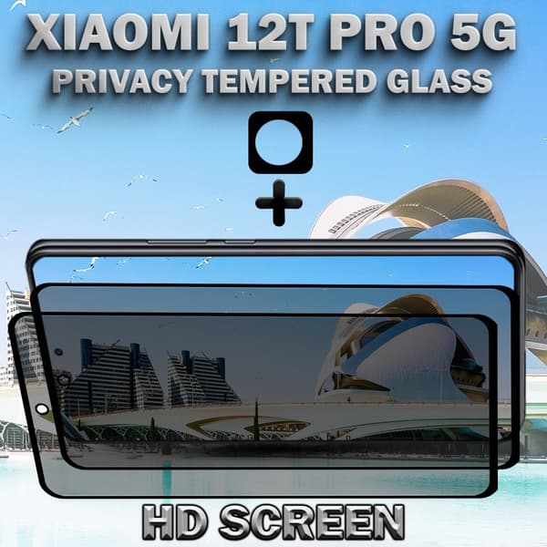 2-Pack Privacy XIAOMI 12T PRO 5G Skärmskydd & 1-Pack linsskydd - Härdat Glas 9H - Super kvalitet 3D