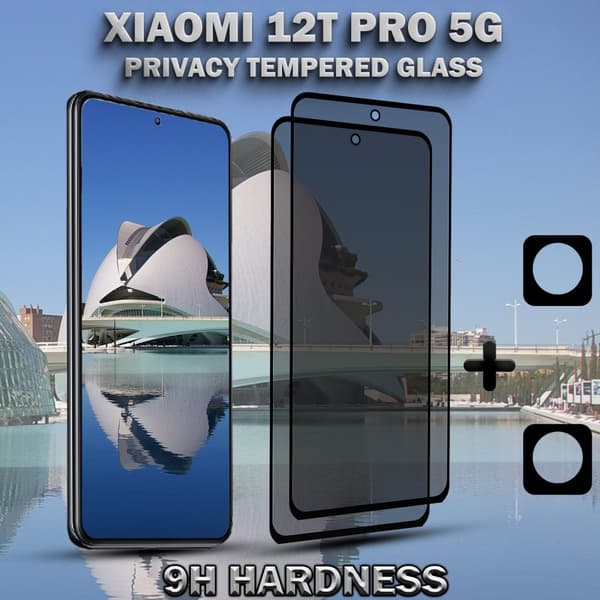 2-Pack Privacy XIAOMI 12T PRO 5G Skärmskydd & 2-Pack linsskydd - Härdat Glas 9H - Super kvalitet 3D
