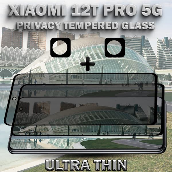 2-Pack Privacy XIAOMI 12T PRO 5G Skärmskydd & 2-Pack linsskydd - Härdat Glas 9H - Super kvalitet 3D