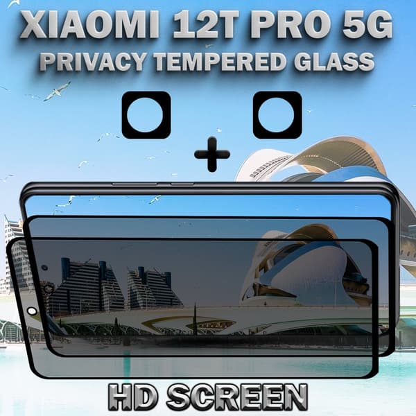 2-Pack Privacy XIAOMI 12T PRO 5G Skärmskydd & 2-Pack linsskydd - Härdat Glas 9H - Super kvalitet 3D