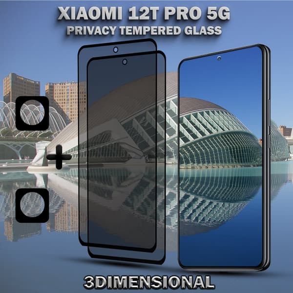 2-Pack Privacy XIAOMI 12T PRO 5G Skärmskydd & 2-Pack linsskydd - Härdat Glas 9H - Super kvalitet 3D